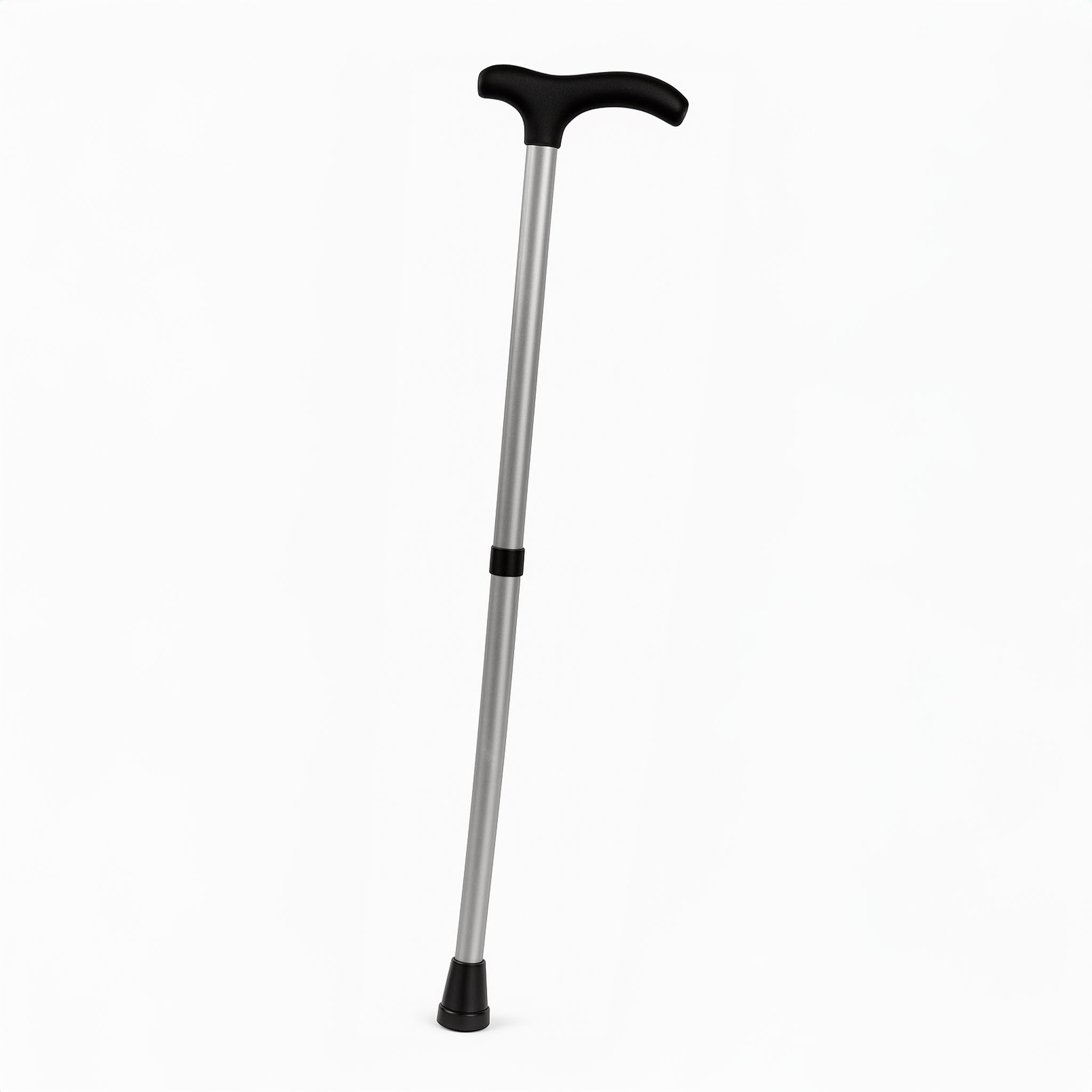 BASTÓN ALUMINIO GRIS CON MANGO NEGRO