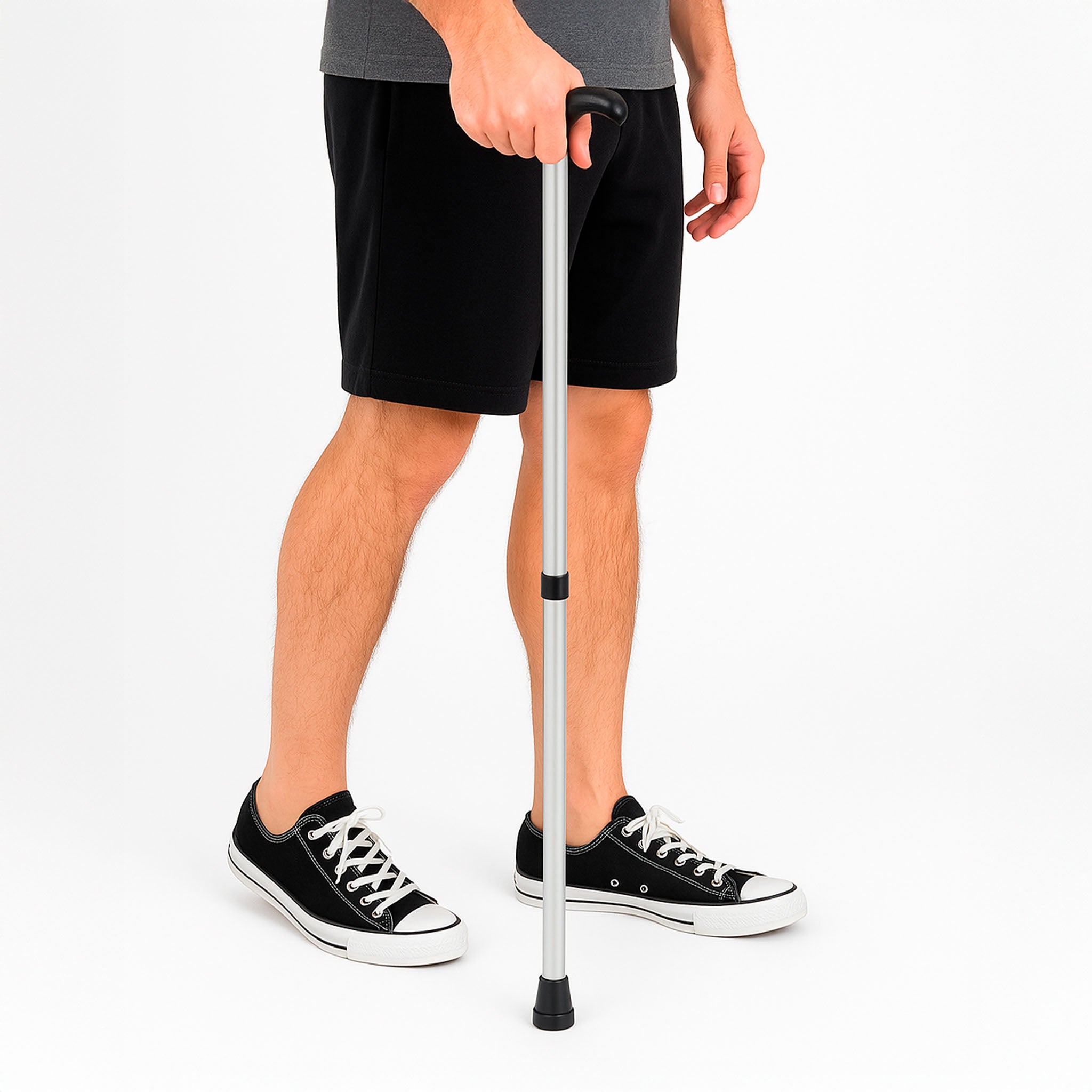 BASTÓN ALUMINIO GRIS CON MANGO NEGRO