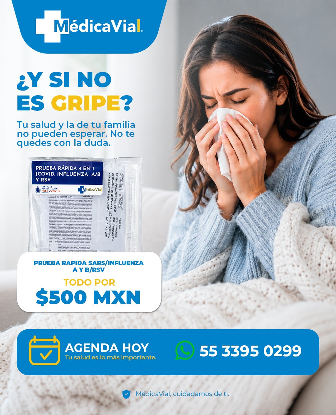 Prueba Rápida Multirrespiratoria 3 en 1 | COVID-19, Influenza A/B y Virus Sincitial Respiratorio (VSR)