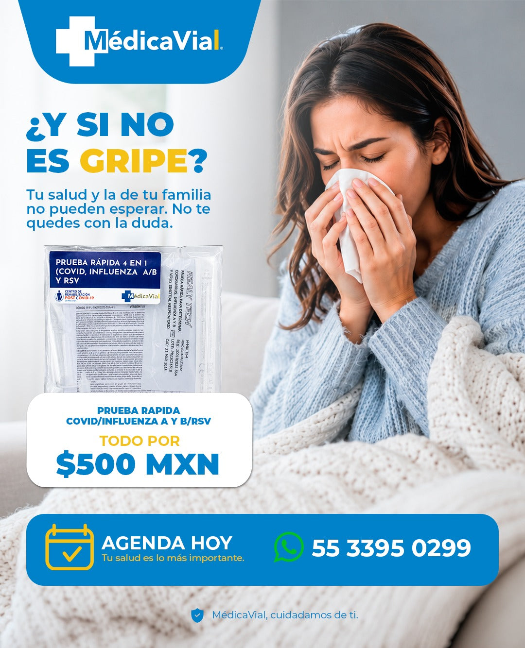 Prueba Rápida Multirrespiratoria 3 en 1 | COVID-19, Influenza A/B y Virus Sincitial Respiratorio (VSR)